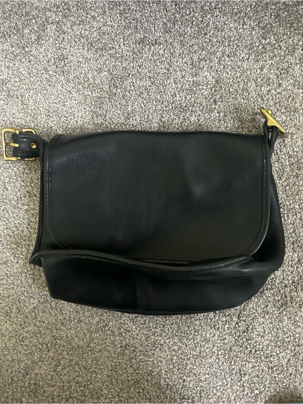 Coach Black Leather Saddle Crossbody with Brass Zipper